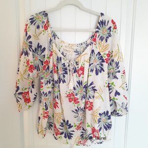Denim & Supply Ralph Lauren Floral Boho Peasant Top Cream Multi-Colored Size M